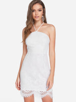 Wholesale White Halter Sleeveless Lace Backless Criss-Cross Bodycon Sexy Dress