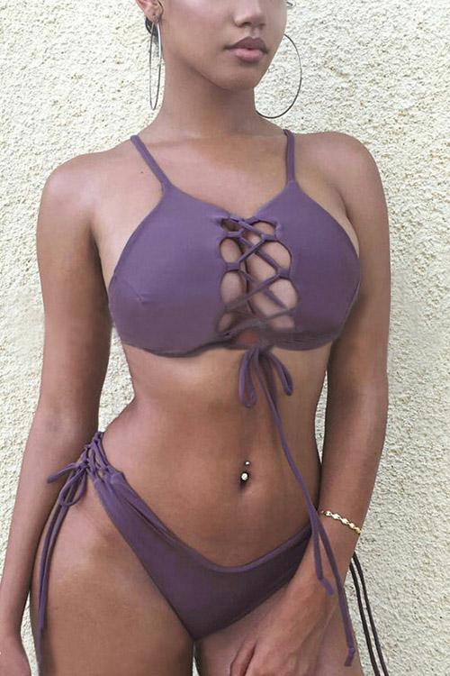 Wholesale Purple Sleeveless Bikinis