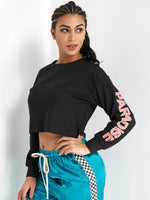 Wholesale Round Neck Letter Long Sleeve Black T-Shirts