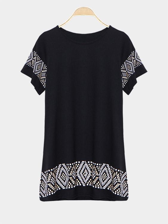 Wholesale Black Short Sleeve Geometrical Casual Dress