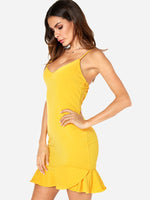 OEM Ladies Yellow V-Neck Dresses