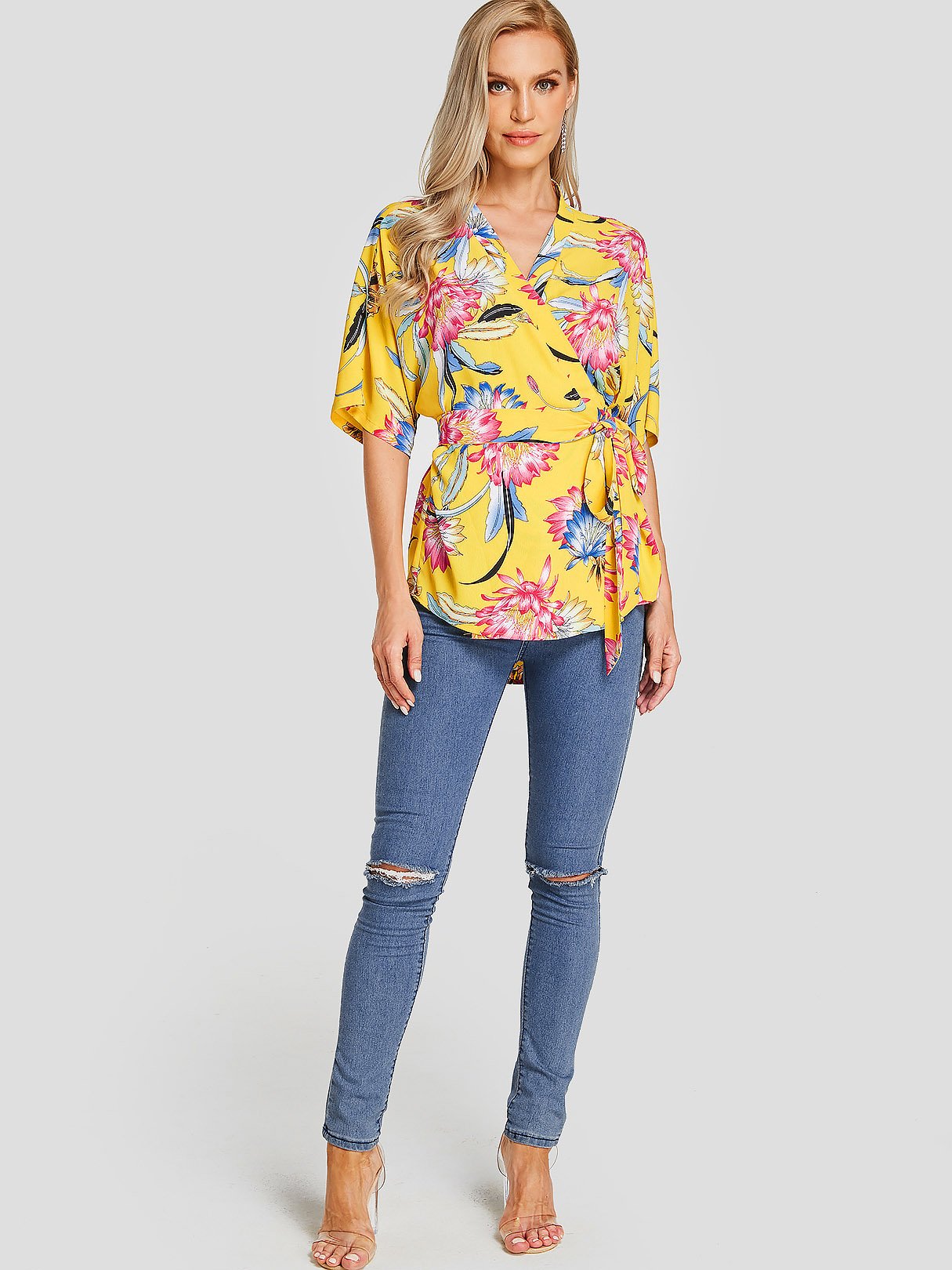 NEW FEELING Womens Yellow Blouses