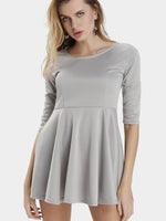 Wholesale Round Neck 3/4 Sleeve Length Plain Zip Back Mini Dresses