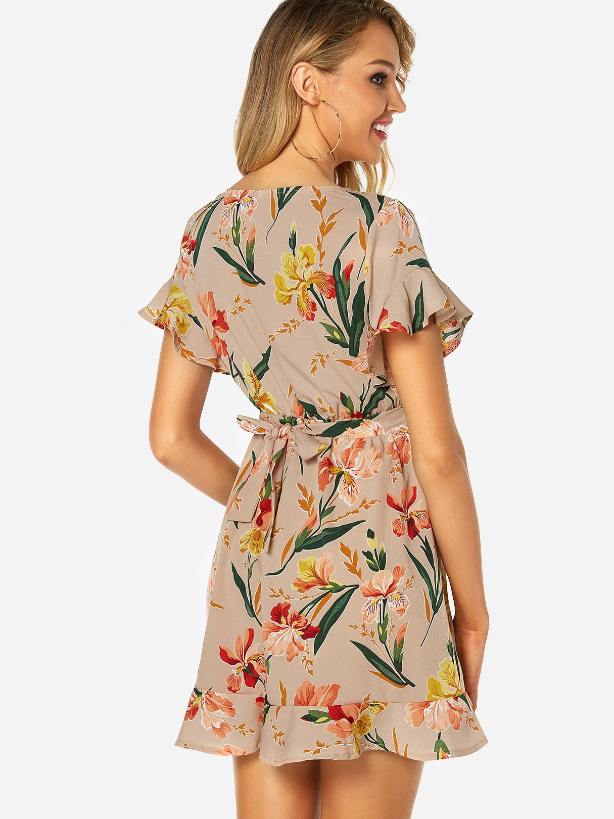 NEW FEELING Womens Beige Floral Dresses