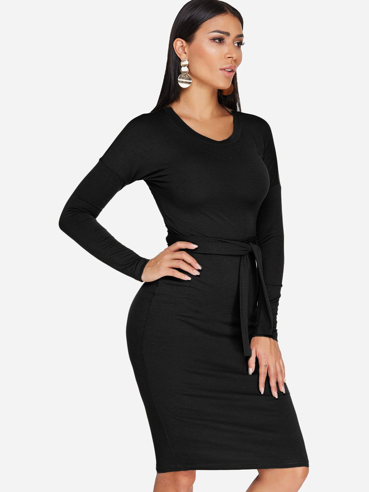 OEM Ladies Black Midi Dresses
