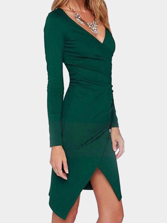 NEW FEELING Womens Green V-Neck Dresses