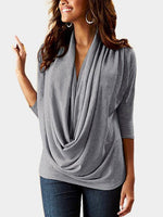 Wholesale Drape Sagging Plain 3/4 Length Sleeve Grey T-Shirts