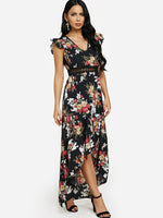 Custom Black Chiffon Dress With Sleeves