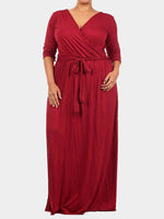 Wholesale V-Neck 3/4 Sleeve Red Plus Size Maxi Dress