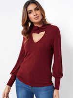 Wholesale Cut Out Long Sleeve Burgundy Top