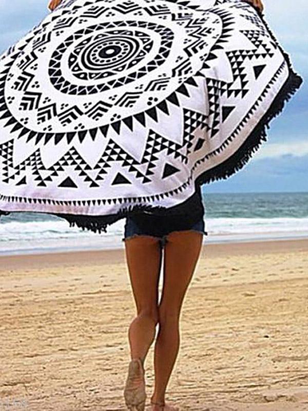 Wholesale Tassel Hem Black & White Beach Scarf