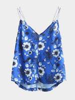 Wholesale Floral Print Sleeveless Irregular Hem Blue Camis