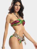 Wholesale Tropical Print Halter Bandeau Bikini Set