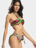 Wholesale Tropical Print Halter Bandeau Two Piece Bikini