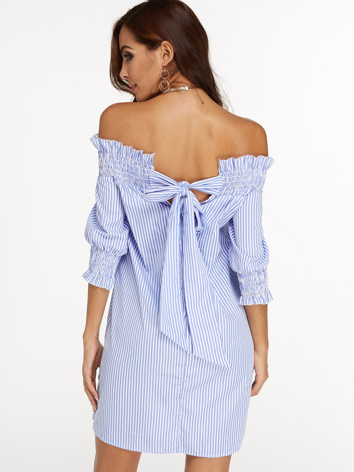 NEW FEELING Womens Sky Blue Off The Shoulder Dresses