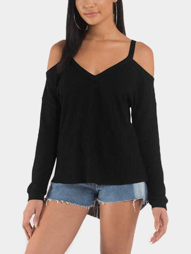 Wholesale Long Sleeve Irregular Hem Black Top
