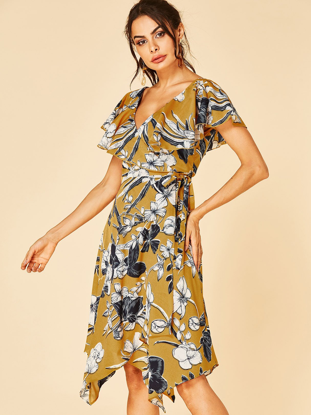 OEM Ladies Yellow Floral Dresses