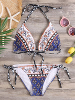 Wholesale Halter V-Neck Floral Print Tie-Up Sleeveless Bikini Set