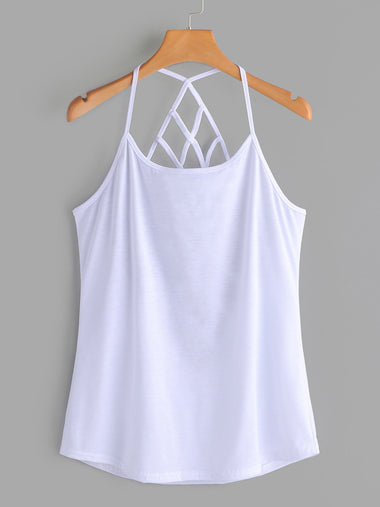 Wholesale Scoop Neck Plain Backless Sleeveless White Camis