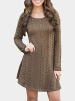 Wholesale Brown Round Neck Long Sleeve Casual Dress