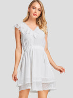 Wholesale White V-Neck Sleeveless Plain Tassel Hem Dresses