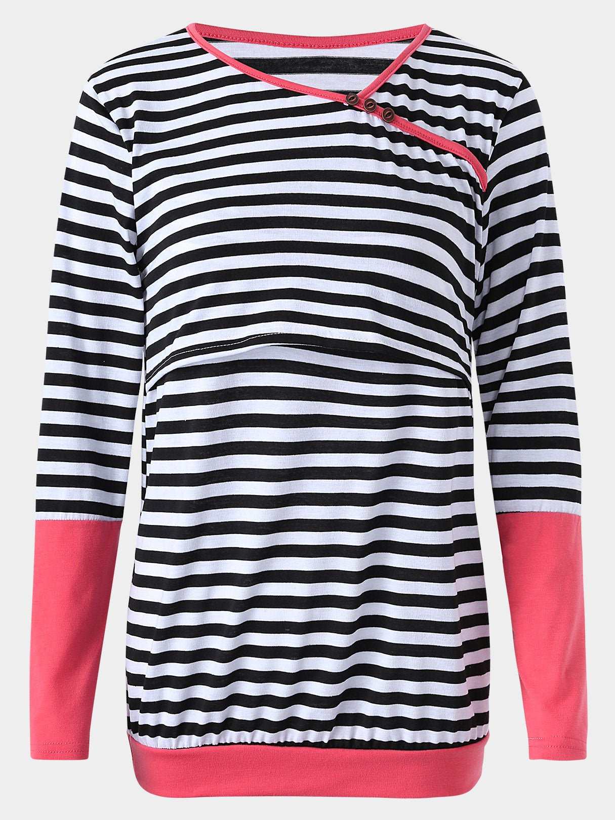 Wholesale Stripe Pattern Side Stitching Contrast Colors Nursing T-Shirts 