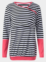 Wholesale Stripe Pattern Side Stitching Contrast Colors Nursing T-Shirts 