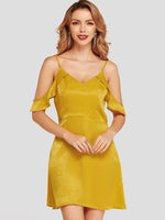 Wholesale Yellow Cold Shoulder Backless Casual Dress
