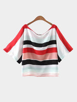 Wholesale Stripe Short Sleeve Slit Hem T-Shirts