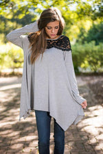 Wholesale Lace Insert Yoke Asymmetric Slouchy Jersey Top