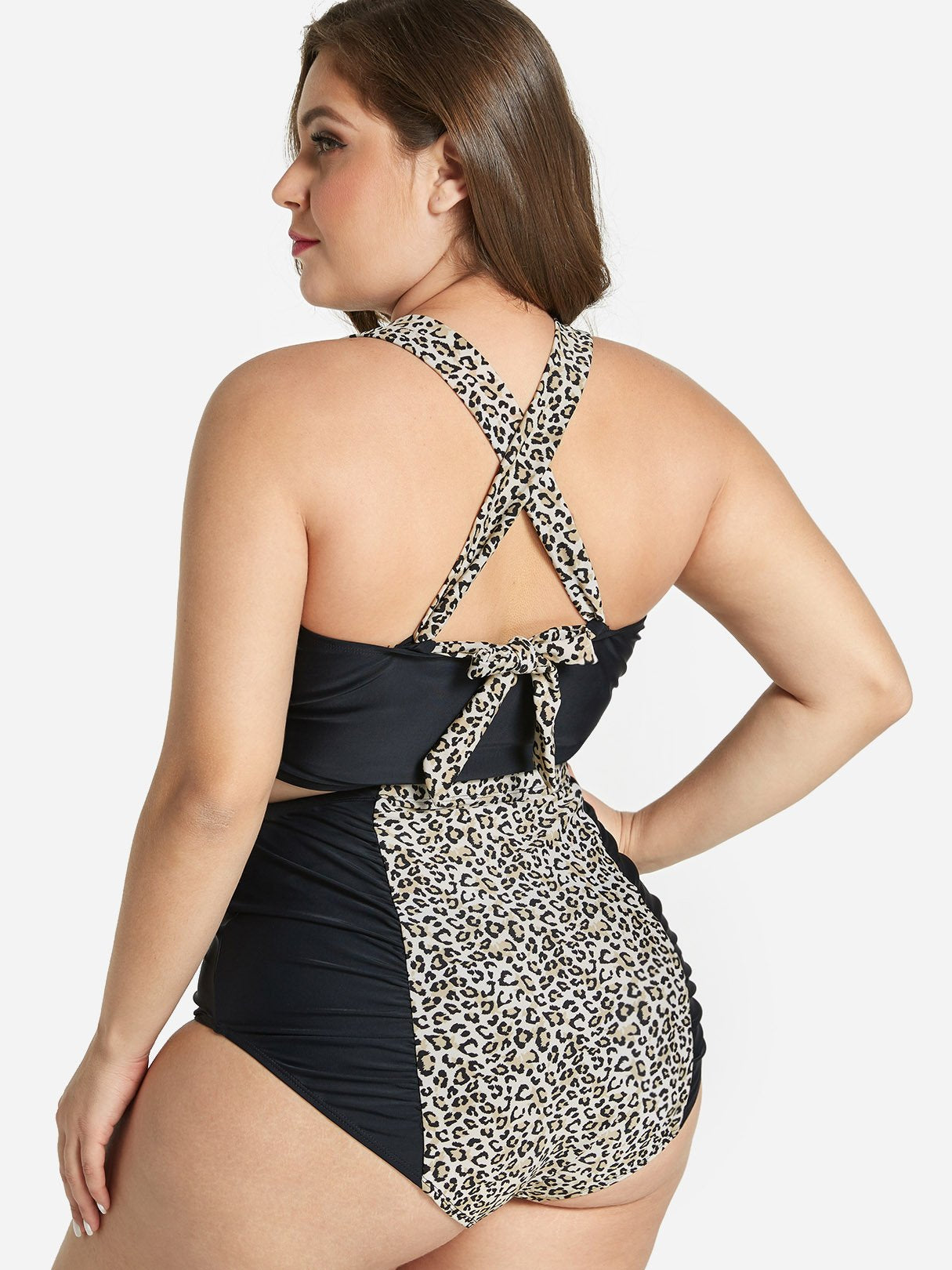 NEW FEELING Womens Leopard Plus Size Swimwear