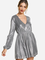 OEM Ladies Silver V-Neck Dresses