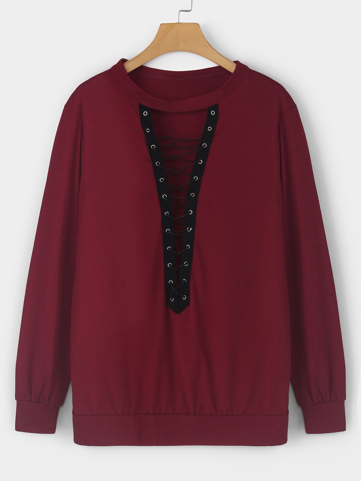 Wholesale Crew Neck Deep V Neck Lace-Up Cut Out Long Sleeve T-Shirts