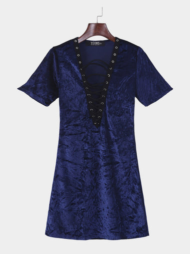 Wholesale Blue V-Neck Sexy Dresses