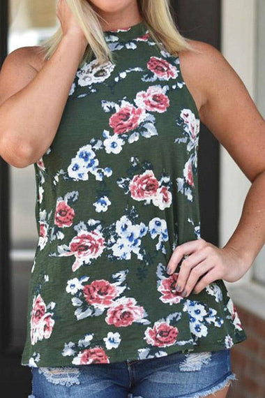 Wholesale Crew Neck Floral Print Sleeveless Tank Top