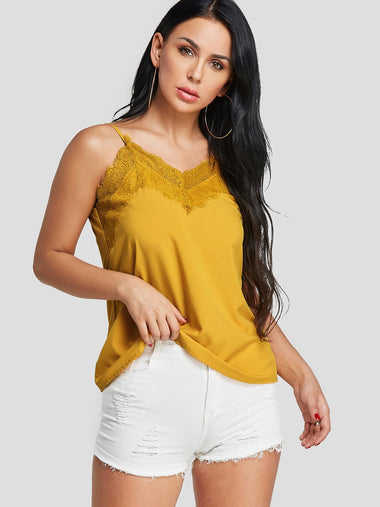 Wholesale V-Neck Lace Sleeveless Yellow Camis