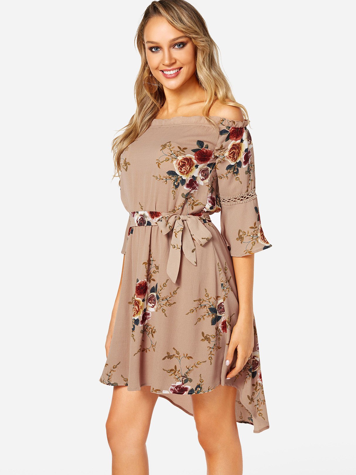 OEM Ladies Apricot Floral Dresses