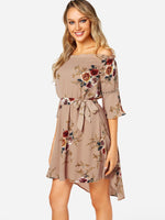 OEM Ladies Apricot Floral Dresses