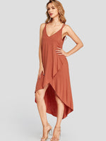 OEM Ladies Orange V-Neck Dresses