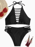 Wholesale V-Neck Plain Cut Out Two Piece Bikinis