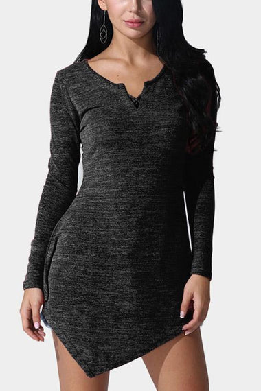 Wholesale Black V-Neck Long Sleeve Fashion Mini Dress