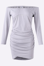 NEW FEELING Womens Grey Off The Shoulder Dresses