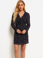 Wholesale Black V-Neck Long Sleeve Star Wrap Dresses