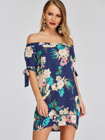 Wholesale Off The Shoulder Half Sleeve Floral Print Dress