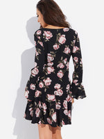 NEW FEELING Womens Black Floral Dresses