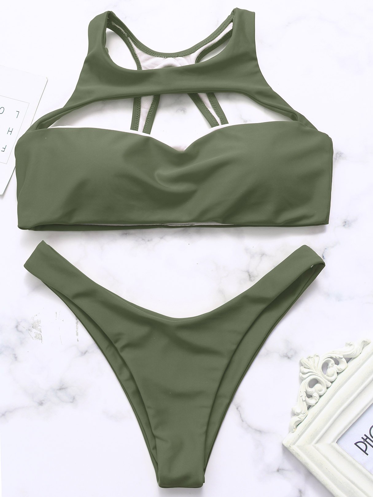 Wholesale Green Round Neck Plain Two Piece Bikinis