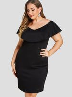 Wholesale Bateau Plain Double Layer Short Sleeve Plus Size Dress