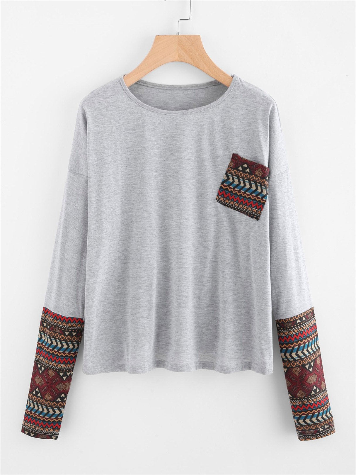 Wholesale Round Neck Long Sleeve Grey Fashion T-Shirts