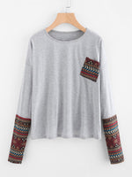 Wholesale Round Neck Long Sleeve Grey Fashion T-Shirts