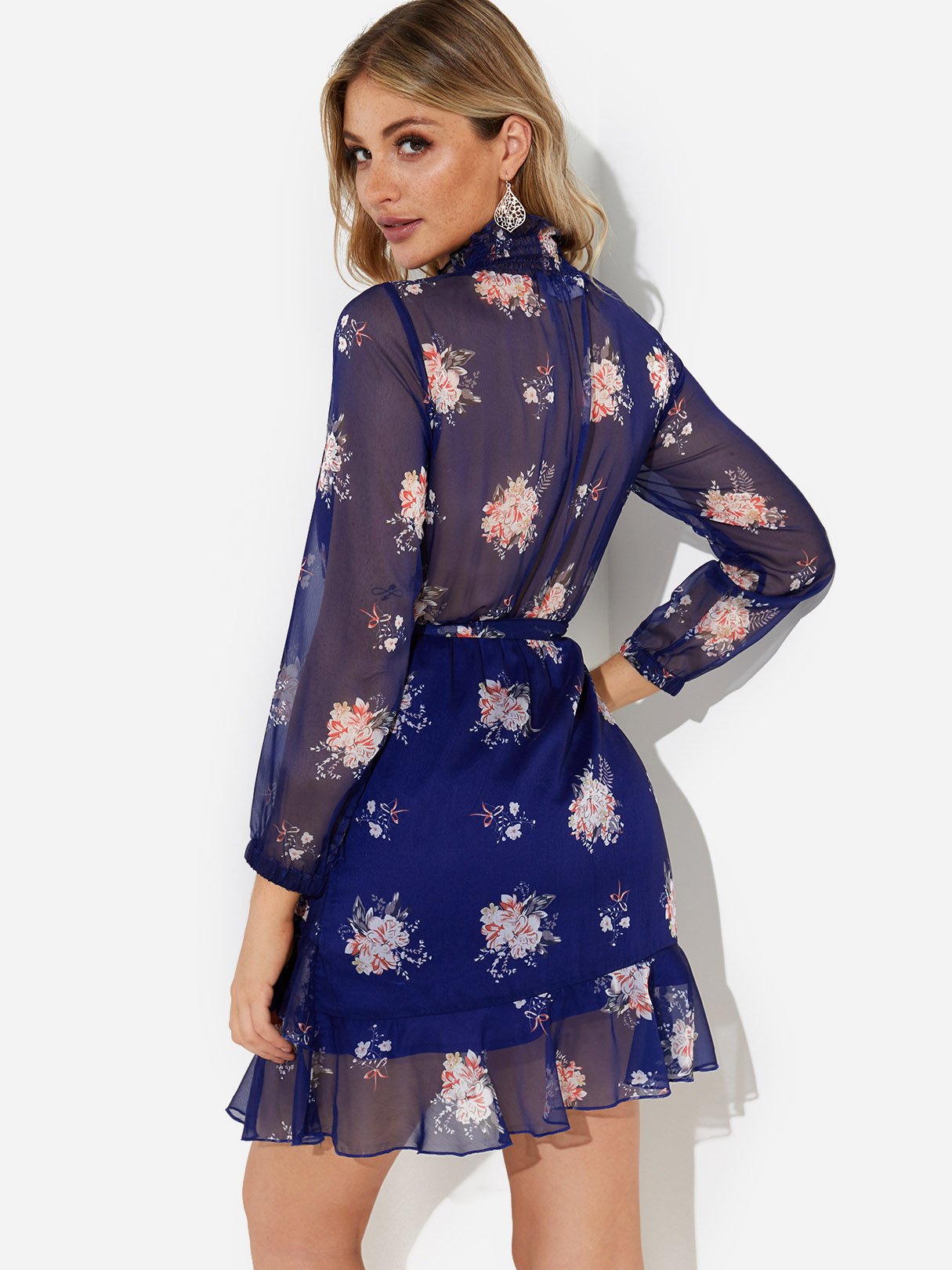 NEW FEELING Womens Navy Floral Dresses